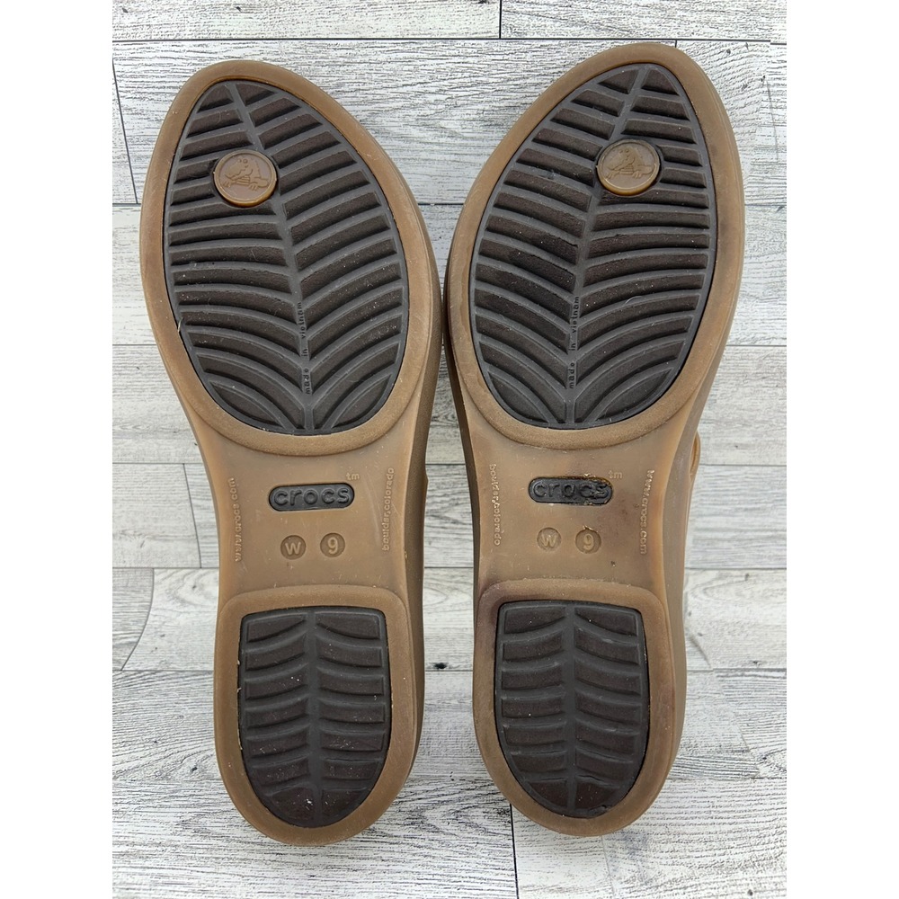 Crocs Really Sexi Flip Flop Wedge Sandals Women Sz 9 Espresso Tan Brown T-Strap‎ - Picture 10 of 11